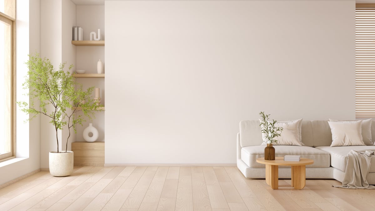 Minimal living room with modern sofa and coffee table
