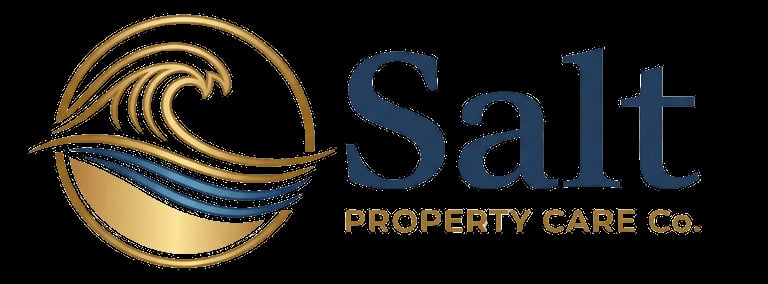 Salt Property Care Co. logo with wave design and gold and blue colors